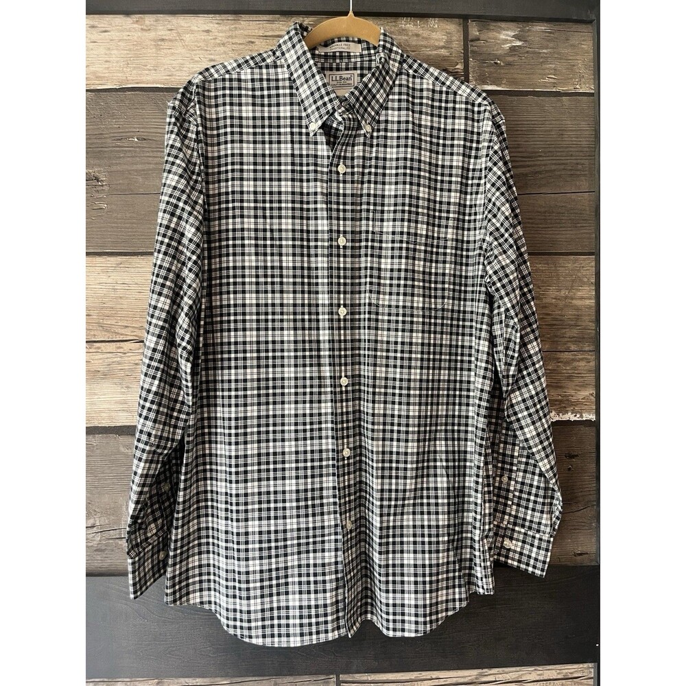LL Bean Wrinkle Free Traditional Fit Mens Long Sleeve Button Down Plaid Shirt L